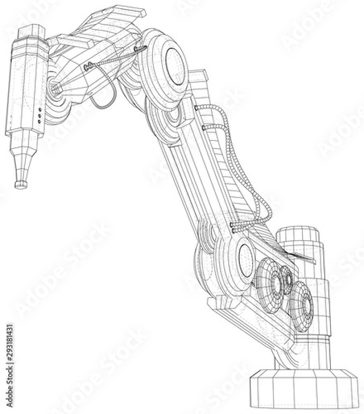 Fototapeta Manipulator robota przemysłowego. Format Eps10. Wire-frame Wektor utworzony z 3d. Format Eps10.