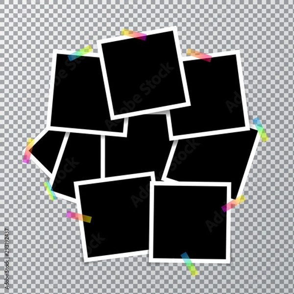 Obraz Photo frame on transparent background. Many photo frames for your design, with transparent adhesive tape for your color. Vector illustration