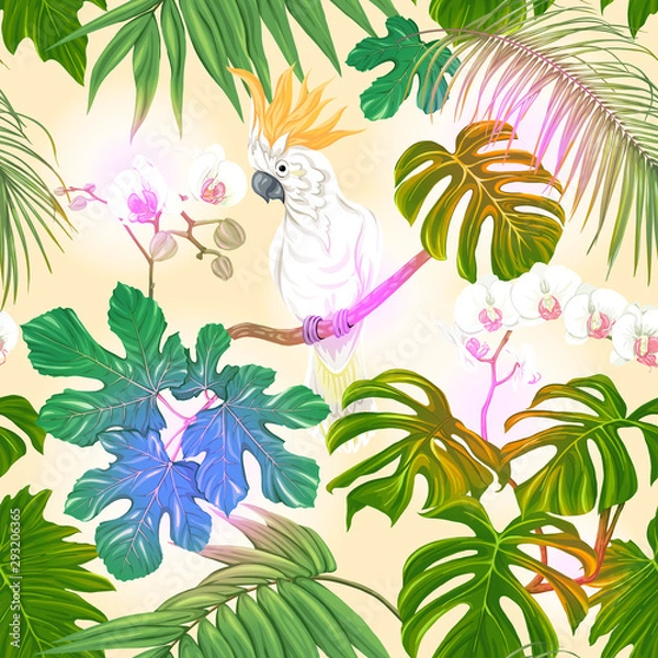 Fototapeta Seamless pattern, background. with tropical plants