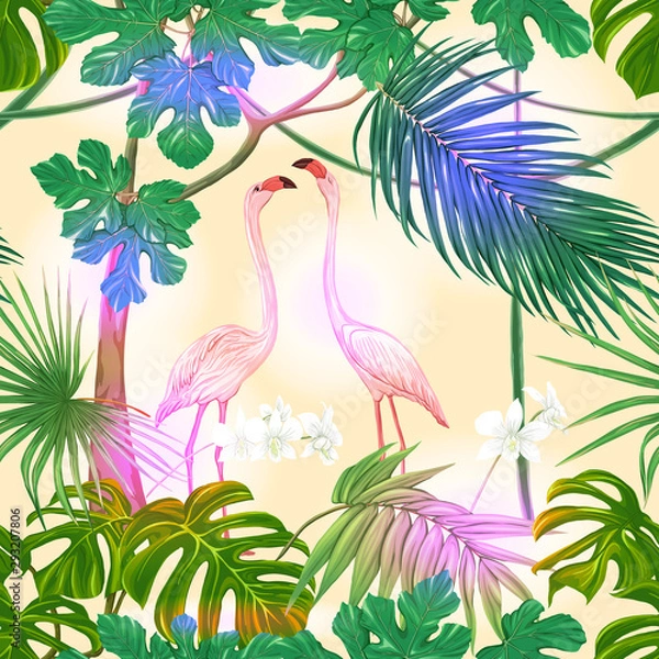 Fototapeta Seamless pattern, background. with tropical plants