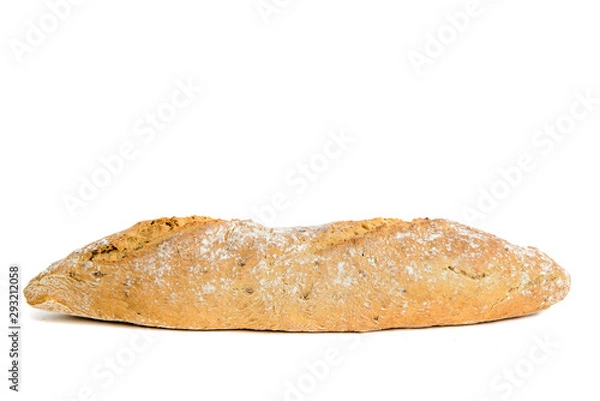 Fototapeta Bread isolated on white background. The concept of baking bread, eating meals with rolls, bread. Product made of wheat and rye flour, bread preparation.