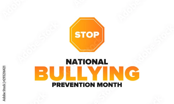 Fototapeta National Bullying Prevention Month in October. Stop bullying. Annual nationwide campaign to keep all youth safe from bullying. Orange color. Poster, card, banner, background. Vector illustration