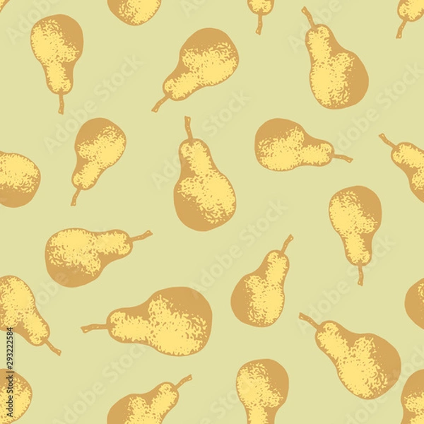 Fototapeta Vector set of seamless patterns with wonderful colorful tasty nice pears, hand-drawn in graphic, real-style at the same time. Seasonal color green. Green leaf. The scattered, juicy whole fresh pears
