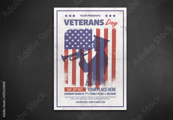 Fototapeta Veteran's Day Flyer Layout with Soldier and Flag Illustrations
