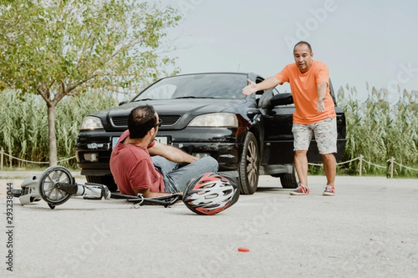 Obraz Accident car crash with scooter on road, Business Car Concept