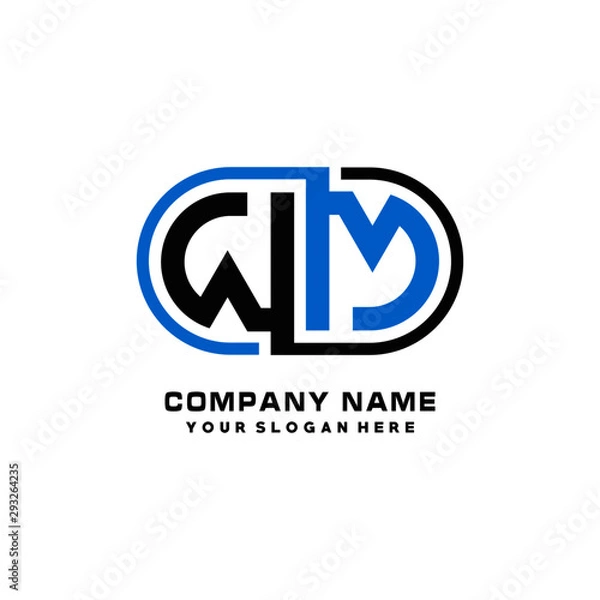Obraz WM initial letters looping linked oval elegant logo blue, black