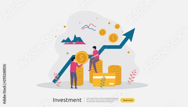 Fototapeta Business investment concept. Returns on investment graphic chart. Financial growth rising up to success. web landing page template, banner, presentation, social, and print media. Vector illustration
