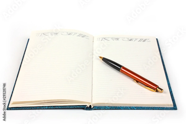 Fototapeta opened notebook with pen isolated