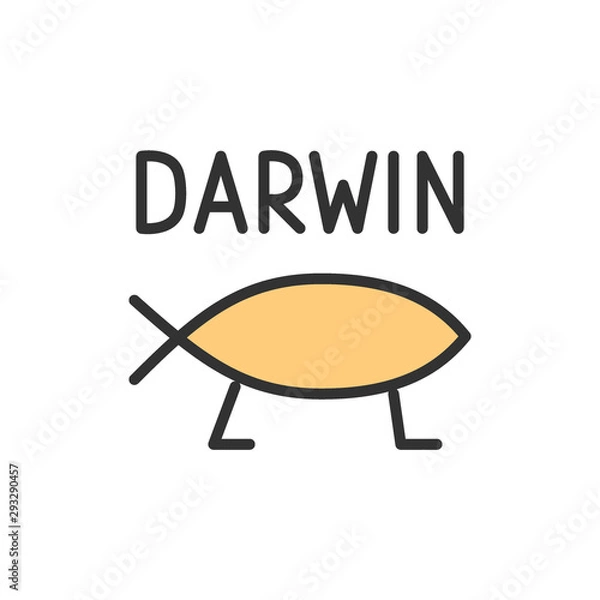 Fototapeta Vector darwin fish, evolution flat color line icon.