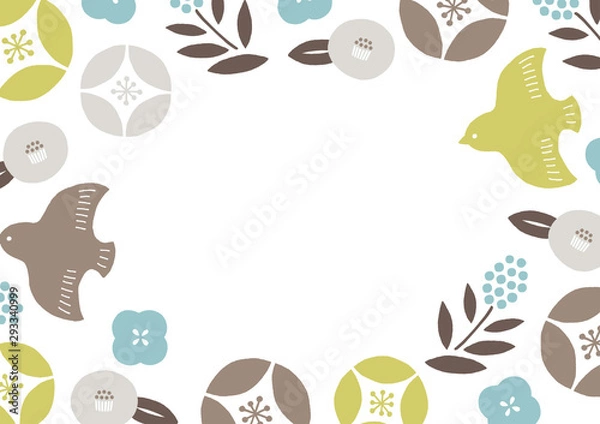 Fototapeta シックで大人可愛い鳥と花の和柄