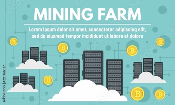 Fototapeta Modern mining farm concept banner. Flat illustration of modern mining farm vector concept banner for web design