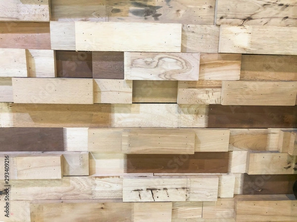 Fototapeta Wooden blocks, squares, flooring, interlocking pieces are abstract background patterns.