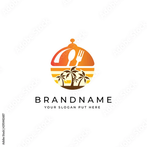 Fototapeta Palm beach restaurant logo design template vector eps