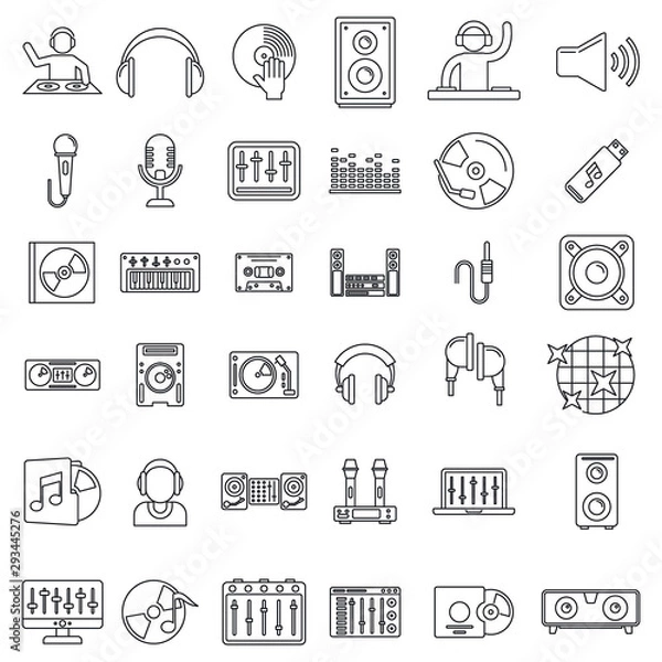 Fototapeta Dj icons set. Outline set of dj vector icons for web design isolated on white background