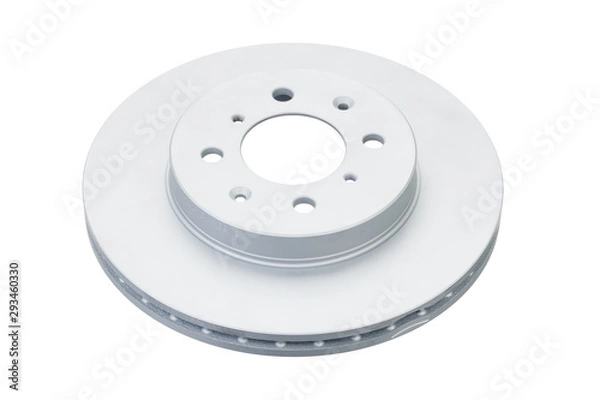 Obraz New brake disc with zinc coat isolated on white background