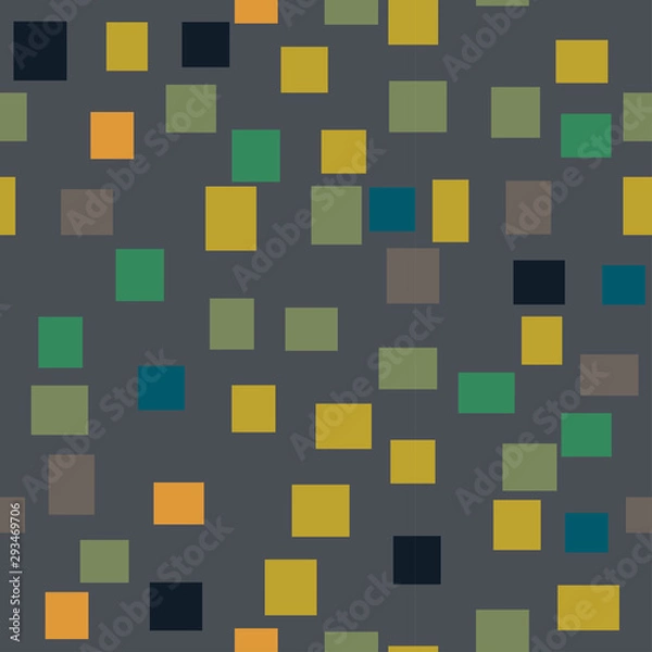 Fototapeta Geometric vector repeating pattern with scattered rectangles on gray background.