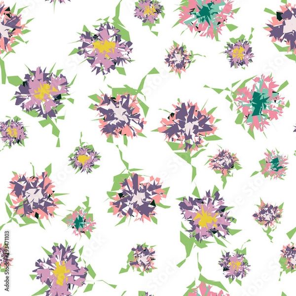 Fototapeta Vector seamless pattern with doodle purple flowers.