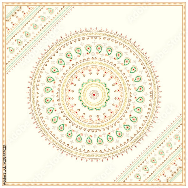 Fototapeta Festive card with Indian Mandala on a light colored background