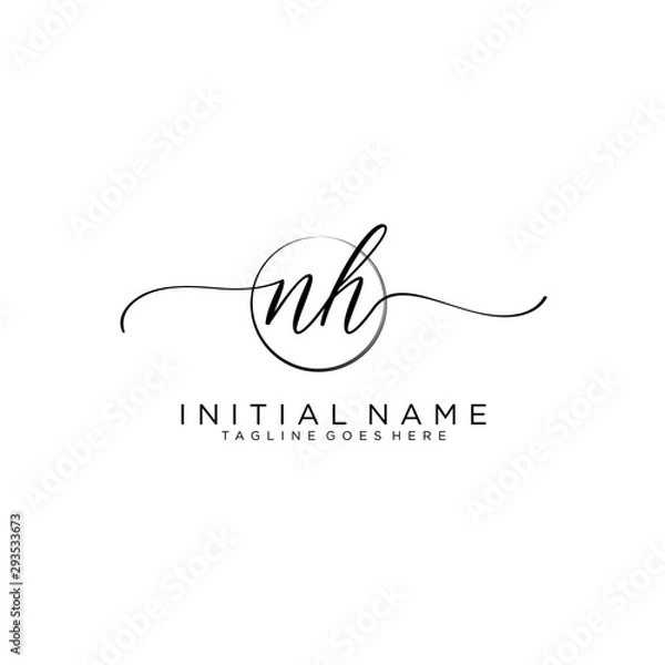 Fototapeta NH Initial handwriting logo with circle template vector.