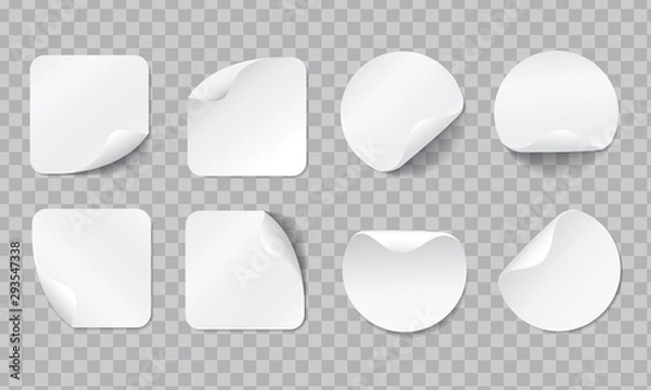 Fototapeta Blank round adhesive stickers mock up with curved corner.