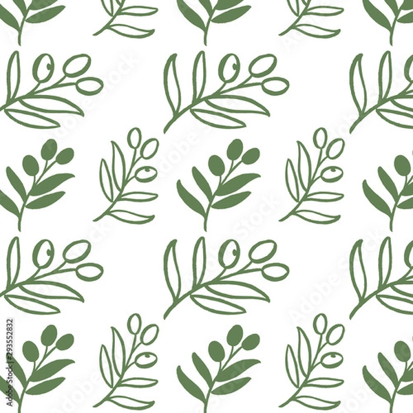 Fototapeta Pattern with hand drawn olive branch. Perfect design for posters, cards, textile, web pages.Olive oil package.
