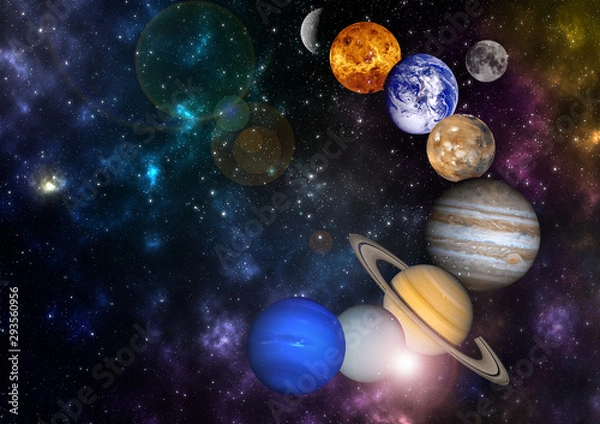 Fototapeta planets in the row Solar system in the starry universe with copy space Elements of this image furnished by NASA