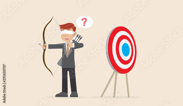 Obraz Blindfolded businessman shooting arrow.