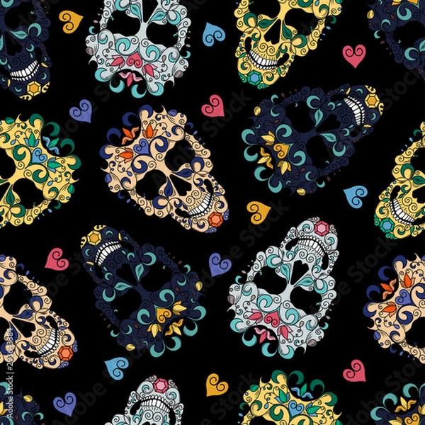 Obraz seamless pattern with flowers and butterflies