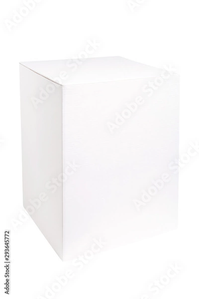 Fototapeta Blank white vertical box mockup. White cardboard box isolated on white background