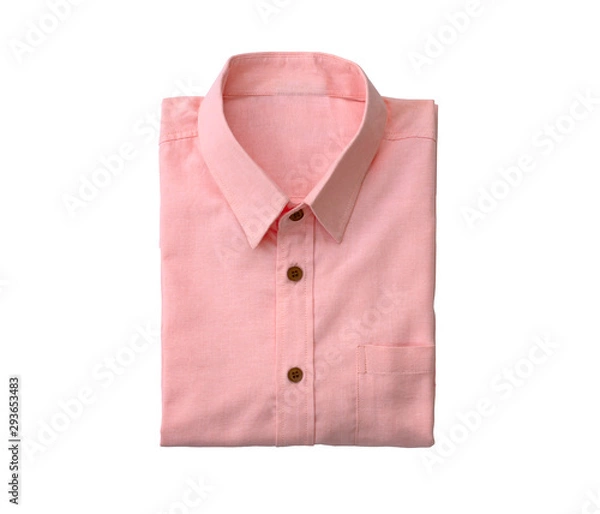 Obraz Men pink shirt isolated on a white background, Top view with clipping path