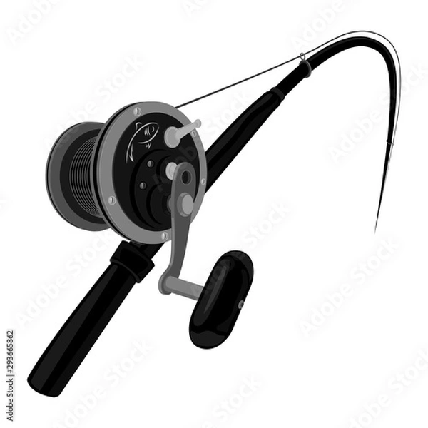 Fototapeta Monochrome icon of a modern fishing rod in perspective. Isolated on a white background.