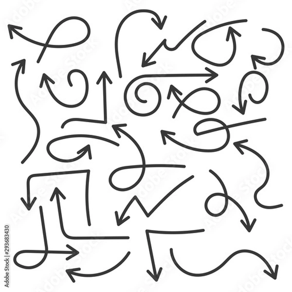 Obraz Set of black arrow signs. Flat arrows of various shapes. Vector.