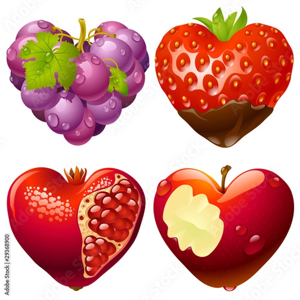 Obraz Shape of heart set 2. Strawberry, grapes, pomegranate and apple