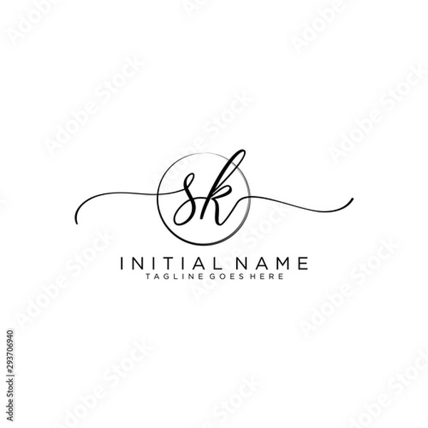 Fototapeta SK Initial handwriting logo with circle template vector.