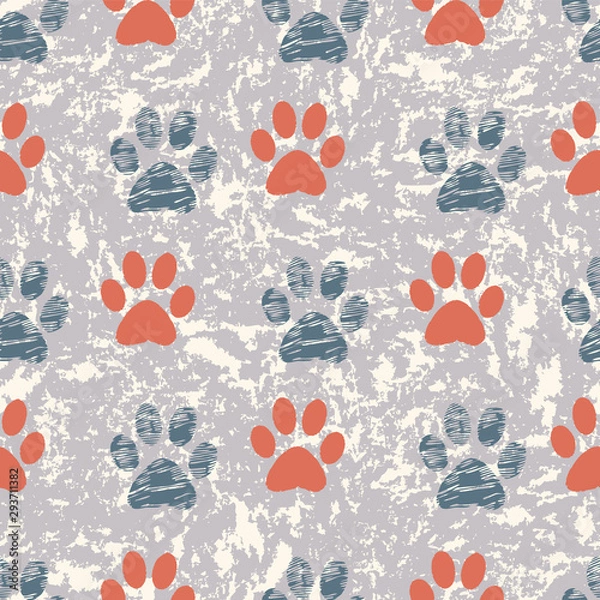 Fototapeta Seamless pattern with paw prints. Complex illustration print.