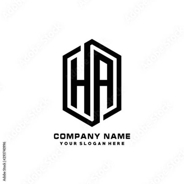 Fototapeta HA initials business abstract logo in the shape of a hexagon, with a thick line connected around the letters