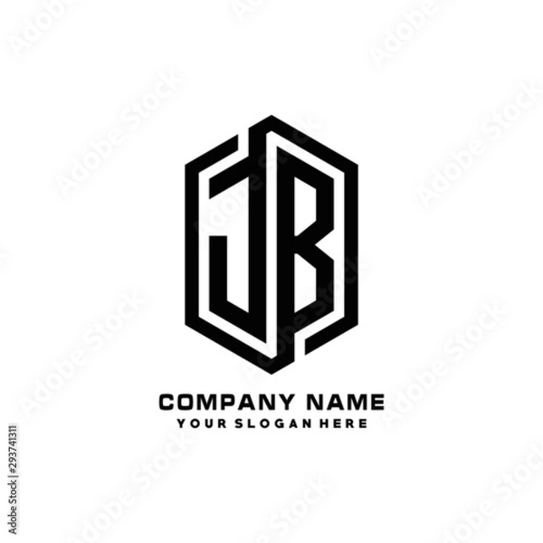 Fototapeta JB initials business abstract logo in the shape of a hexagon, with a thick line connected around the letters
