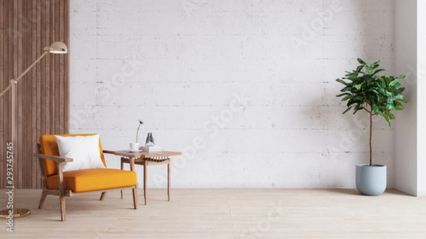 Obraz Modern loft  living room and decorating ideas with modern mid county furniture .3d render