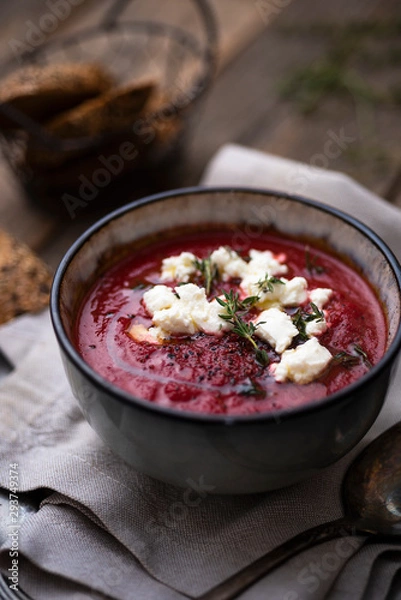 Obraz Beetroot and goat cheese soup