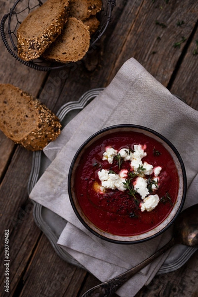 Obraz Beetroot and goat cheese soup