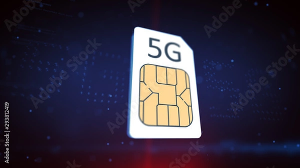 Fototapeta 5G Sim card Concept on a Cyber Background. 5th generation of mobile communication.