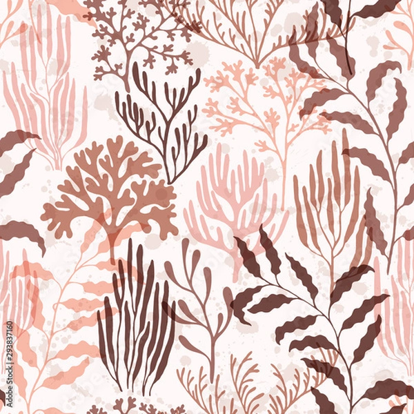 Fototapeta Coral polyps seamless pattern., Australian staghorn and pillar corals branches.