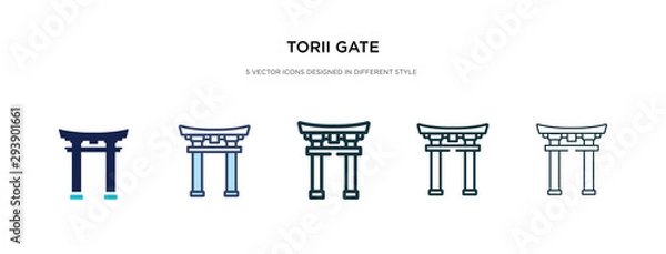 Fototapeta torii gate icon in different style vector illustration. two colored and black torii gate vector icons designed in filled, outline, line and stroke style can be used for web, mobile, ui
