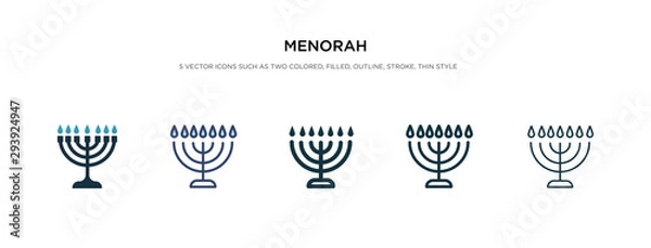 Fototapeta menorah icon in different style vector illustration. two colored and black menorah vector icons designed in filled, outline, line and stroke style can be used for web, mobile, ui