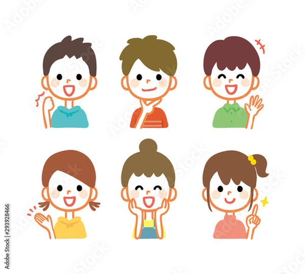 Obraz 子供　元気　紹介　ガッツポーズ　明るい　表情セット