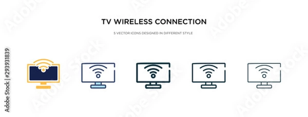 Fototapeta tv wireless connection icon in different style vector illustration. two colored and black tv wireless connection vector icons designed in filled, outline, line and stroke style can be used for web,