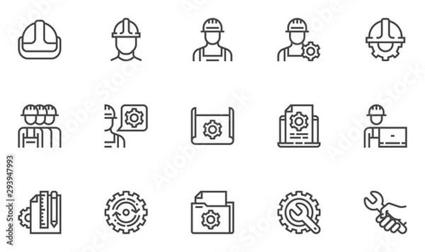 Fototapeta Engineering vector line icons set. Manufacturing, engineer, blueprint. Editable stroke. 48x48 Pixel Perfect.