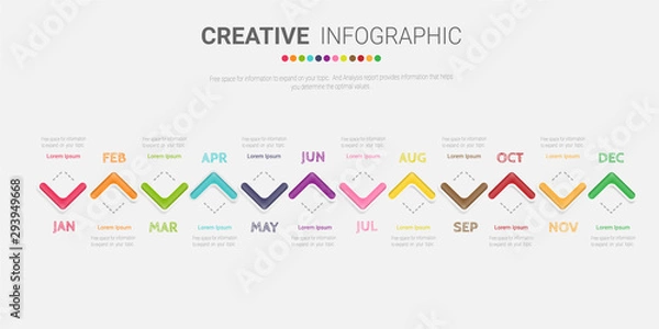 Obraz Timeline business for 12 months, 1 year, Timeline infographics design vector and Presentation business can be used for Business concept with 12 options, steps or processes. 