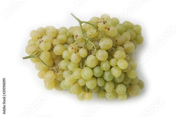 Fototapeta Two fresh ripe green grapes isolated on white background. Healthy fruits.