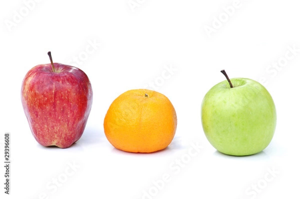 Obraz red apple,orange and green apple isolated on white background